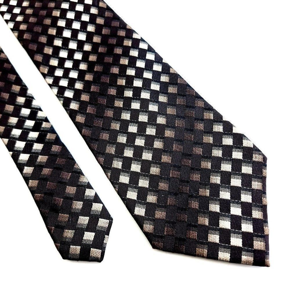 Kenneth Cole Reaction Brown Tan Woven Geometric‎ Silk Tie